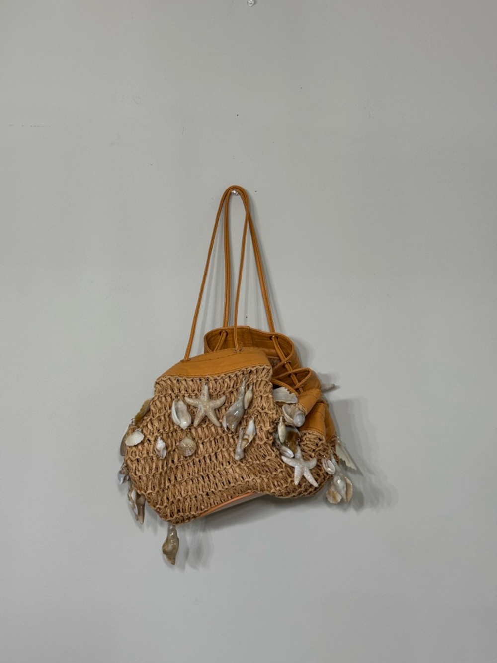 Woven Shell-Embellished Straw Tote Bag
